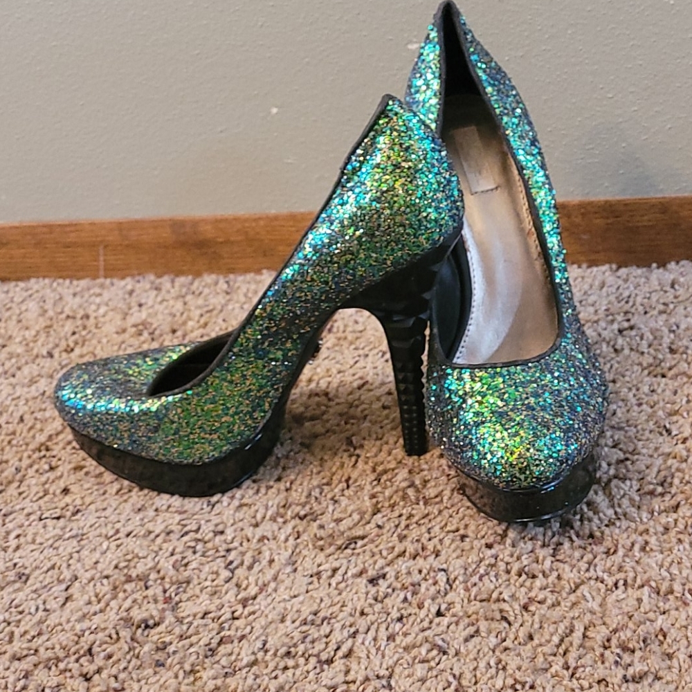 😍 🤤 green sequence glitter pump geometric heels - Picture 4 of 13
